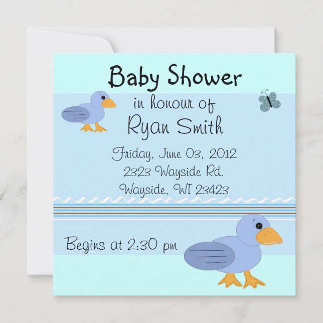Whimsical Blue Ducks Baby Shower Invitation (Front)