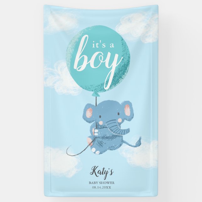 Whimsical Blue Elephant Theme Baby Shower Banner (Vertical)