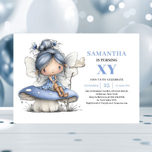 Whimsical Blue Fairy Girl 5th Birthday Magic Invitation