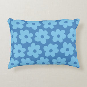 Whimsical Blue Floral Retro, Cheerful, Preppy Decorative Cushion