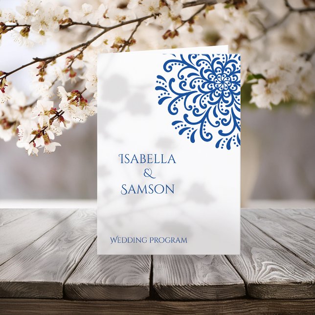 Whimsical Blue Flourish Wedding Program Programme (Creator Uploaded)