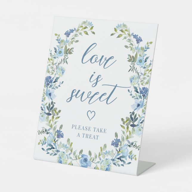 Whimsical Blue Flower Boho Wedding Treat Sign (Front)