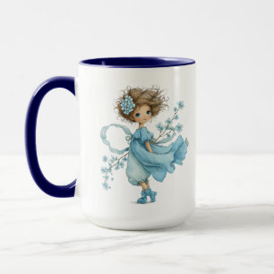 Whimsical Blue Flower Girl Cottagecore Art Mug