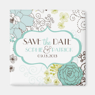 Whimsical Blue Flowers Save the Date Magnet