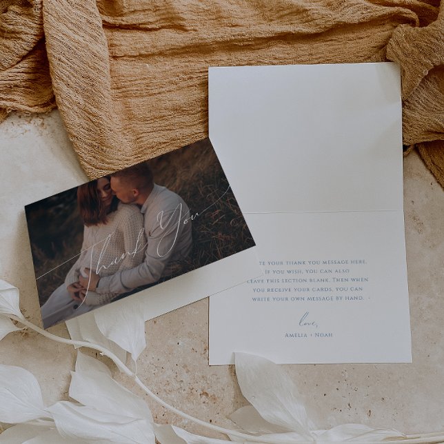 Whimsical Blue Font Folded Photo Baby Shower Thank You Card (Creator Uploaded)