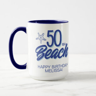 Whimsical Blue Funny 50th Beach Birthday Coffee Mug