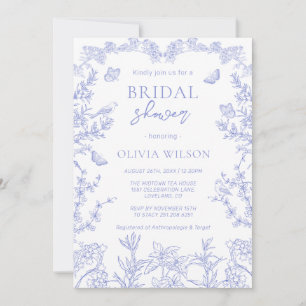Whimsical Blue Garden Chinoiserie Bridal Shower  Invitation