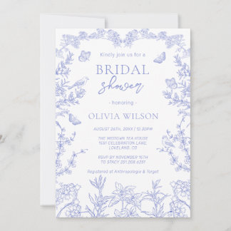 Whimsical Blue Garden Chinoiserie Bridal Shower Invitation
