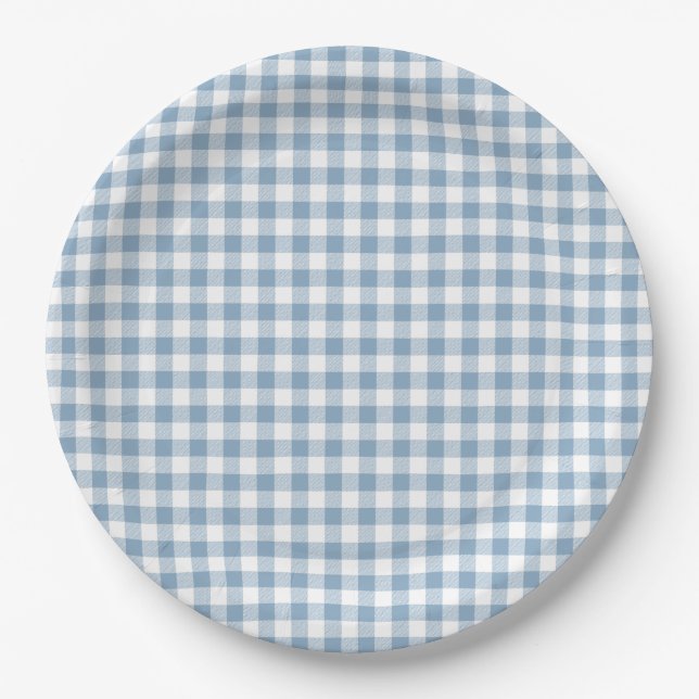Whimsical Blue Gingham  Paper Plate (Front)