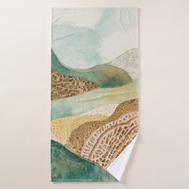 Whimsical Blue Green Brown Abstract Mountains Bath Towel Set (Bath Towel)