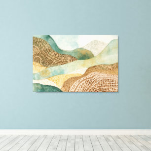 Whimsical Blue Green Brown Abstract Mountains Canvas Print