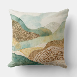 Whimsical Blue Green Brown Abstract Mountains Cushion
