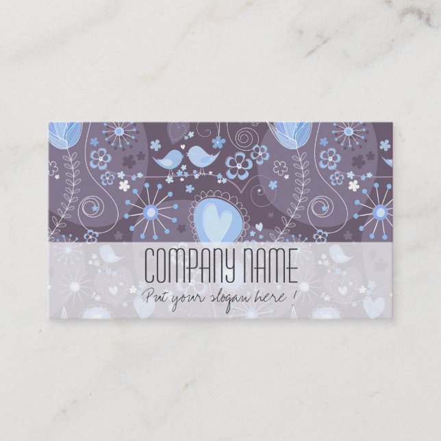 Whimsical Blue Grey Floral Elegant Event Planner Business Card (Front)