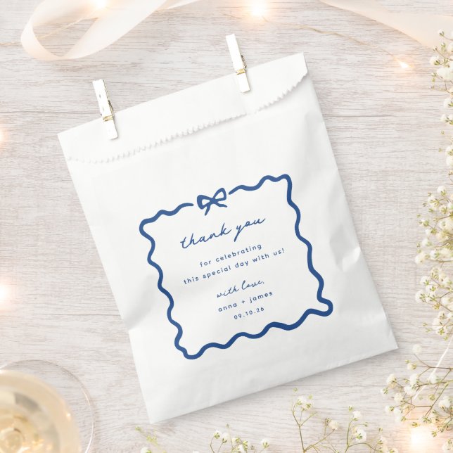 Whimsical Blue Hand Drawn Bow Frame Wedding Favour Bags (Clipped)