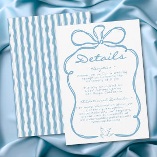 Whimsical Blue Hand Drawn Floral Stripe Wedding Enclosure Card