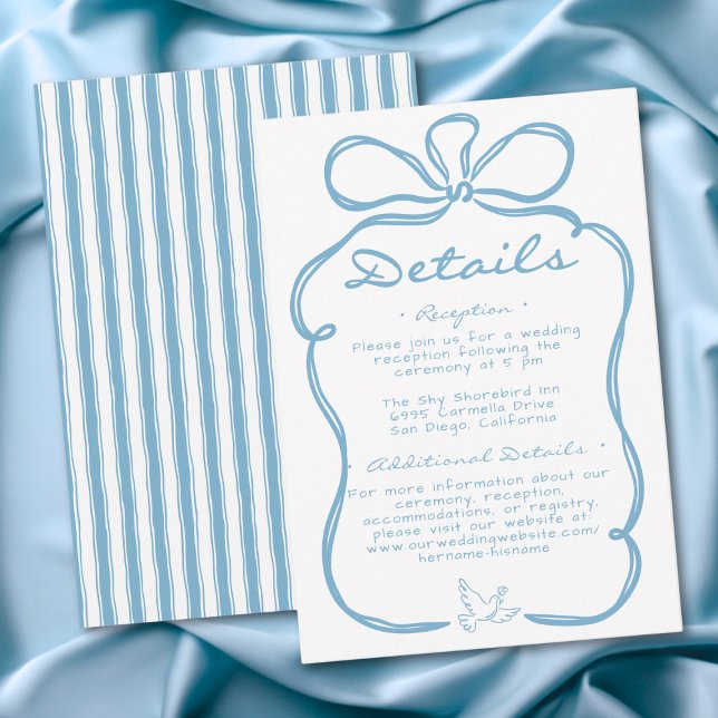 Whimsical Blue Hand Drawn Floral Stripe Wedding Enclosure Card (Whimsical Blue Hand Drawn Floral Stripe Wedding Enclosure Card)