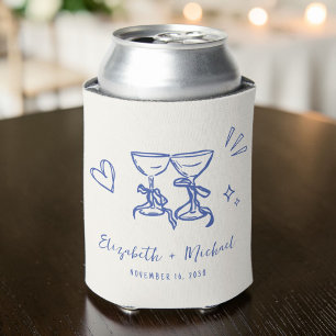 Whimsical Blue Hand Drawn Romantic Wedding Can Cooler