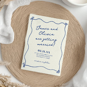 Whimsical Blue Hand Drawn Wedding Invitation