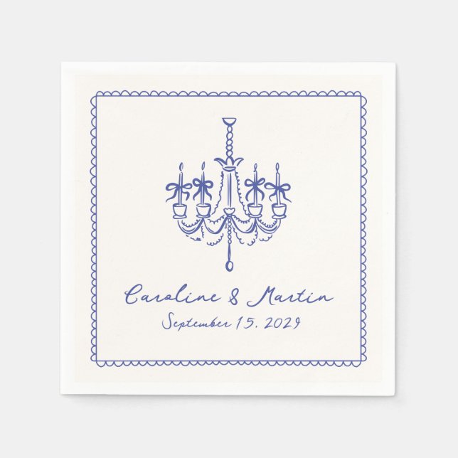 Whimsical, blue hand drawn wedding napkins (Front)