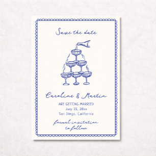 Whimsical blue, Hand drawn wedding save the date Invitation