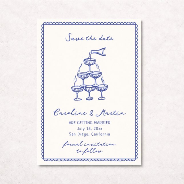 Whimsical blue, Hand drawn wedding save the date  Invitation (Creator Uploaded)