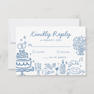 Whimsical Blue HandDrawn Doodles Wedding Response