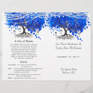 Whimsical Blue Heart Leaf Tree Wedding Program