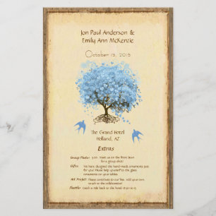 Whimsical Blue Heart Leaf Tree Wedding Program