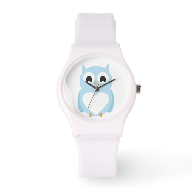 Whimsical Blue Heart Tummy   Owl Watch (Front)