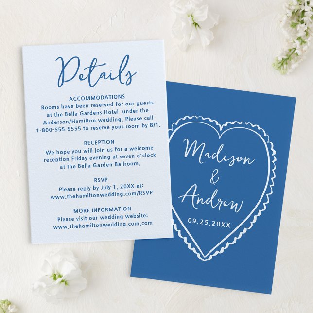 Whimsical Blue Heart Wedding Details Enclosure Card (Creator Uploaded)