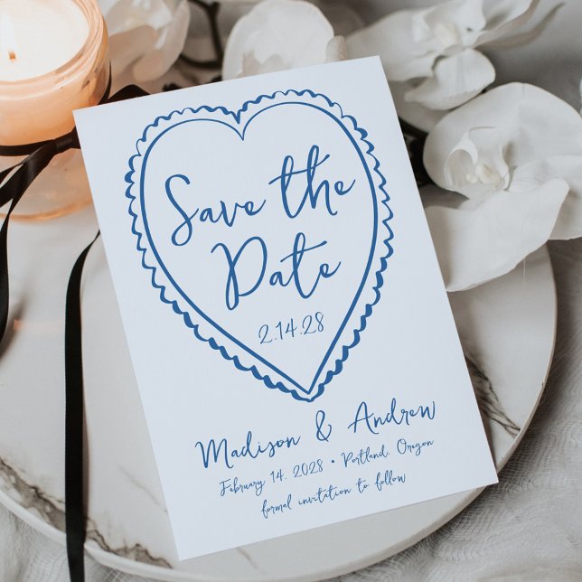 Whimsical Blue Heart Wedding Save The Date (Creator Uploaded)