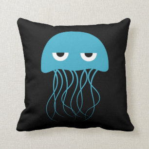 Whimsical Blue Jellyfish Cartoon Cushion