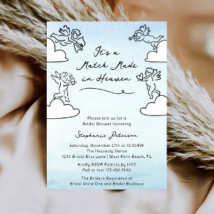 Whimsical Blue Match Made In Heaven Bridal Shower Invitation
