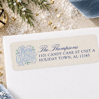 Whimsical Blue Merry Christmas Personalised Return