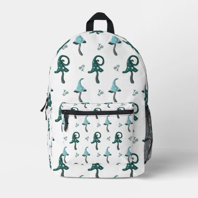 Whimsical Blue Mushroom Pattern Backpack (Front)