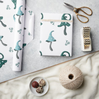 Whimsical Blue Mushroom Wrapping Paper