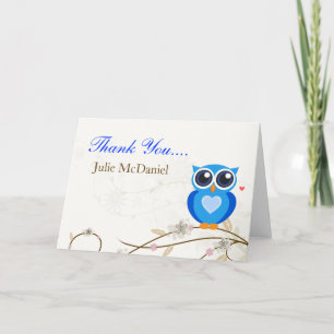 Whimsical Blue Owl Thank You Cards