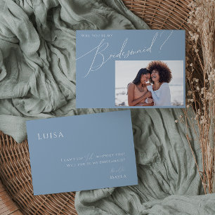 Whimsical Blue   Photo Bridesmaid Proposal Card