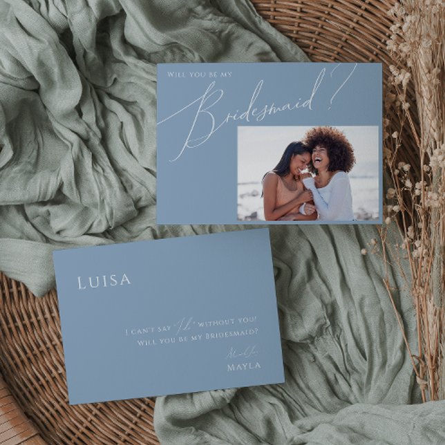 Whimsical Blue | Photo Bridesmaid Proposal Card (Creator Uploaded)