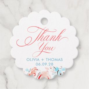 Whimsical Blue Pink Flowers Wedding Thank You Favour Tags