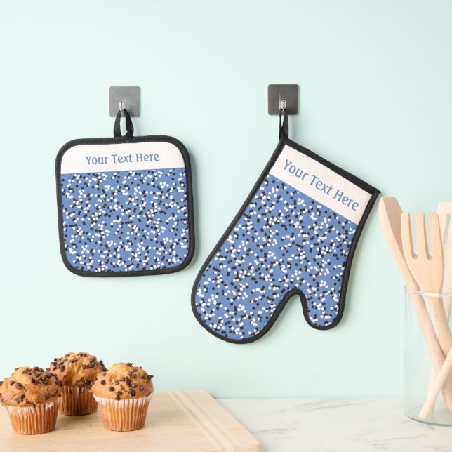 Whimsical Blue Polka Dot Doodles Pattern Oven Mitt & Pot Holder Set (Insitu(Hanging))