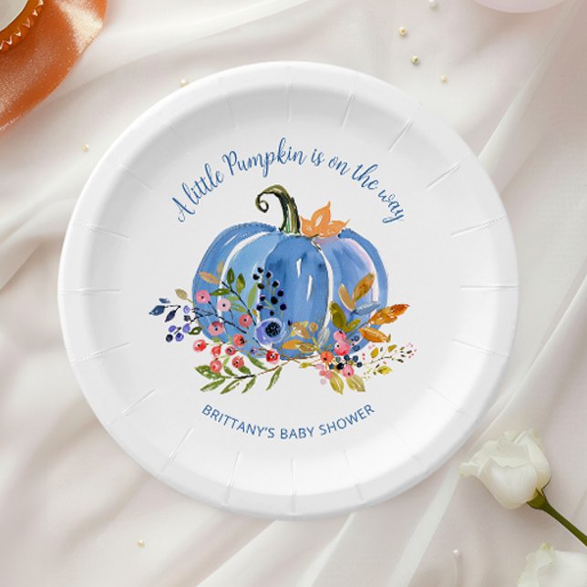 Whimsical Blue Pumpkin Baby Shower Paper Plate (Creator Uploaded)