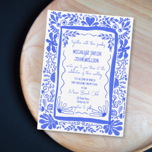 Whimsical Blue Quirky Doodle Hand Drawn  Invitation