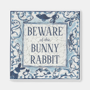 Whimsical Blue Rabbit Tile Delft Dedham Beware Magnet