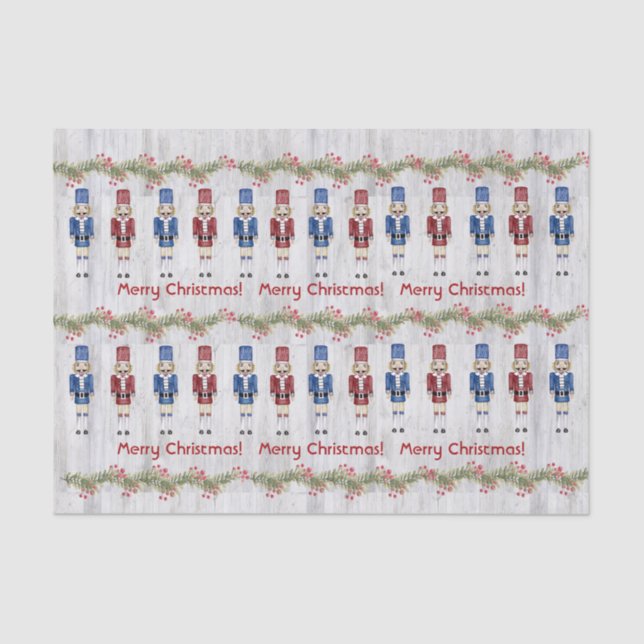Whimsical Blue Red Nutcrackers Merry Christmas Tissue Paper (Front)