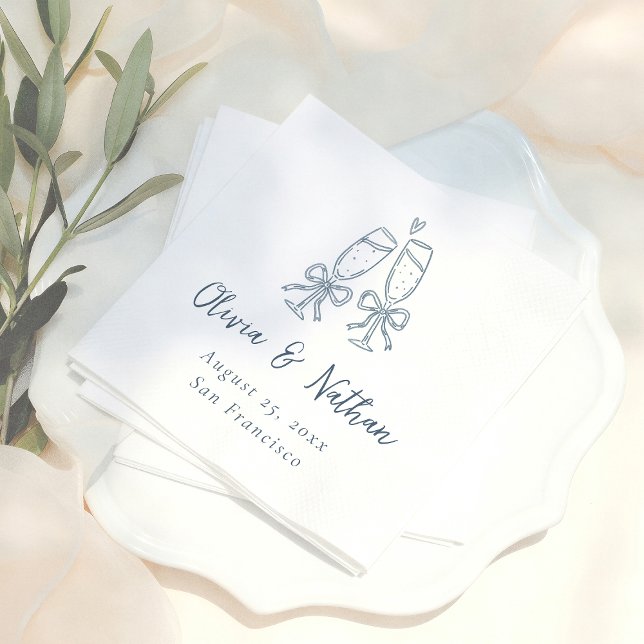Whimsical Blue Retro Handdrawn Bow Wedding Napkin (Creator Uploaded)
