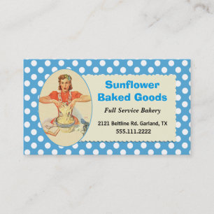 Whimsical Blue Retro Woman Bakery Business Card