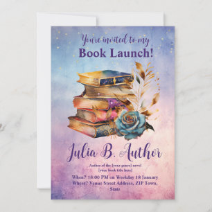 Whimsical Blue Rose Author Book Launch Invitation