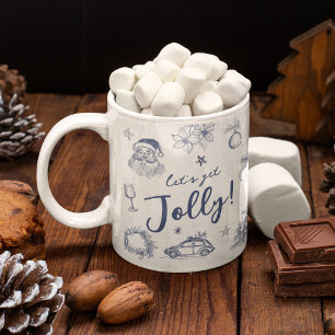 Whimsical Blue Santa Vintage Christmas Coffee Mug