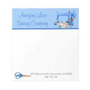 Whimsical Blue Sewing Machine  Notepad